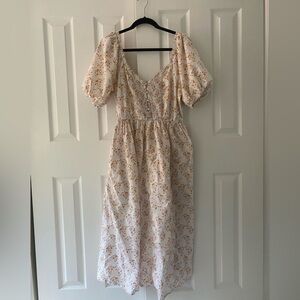 NEXT Romantic Floral Cotton Puff Sleeve MIDI Dress Sz UK 14 US 10